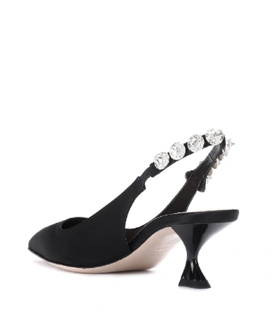 Shop Miu Miu Satin Slingback Pumps In Black