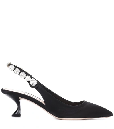 Shop Miu Miu Satin Slingback Pumps In Black