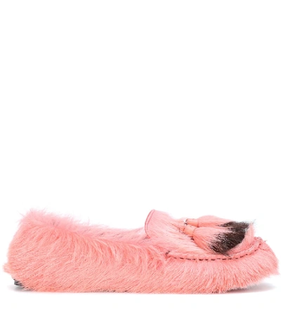 Shop Prada Calf Hair Loafers In Pink