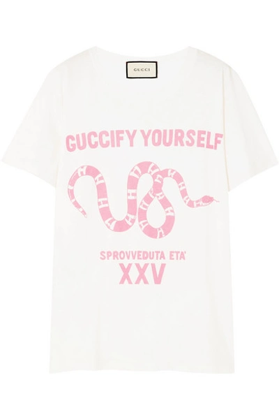 Shop Gucci Oversized Printed Cotton-jersey T-shirt In White