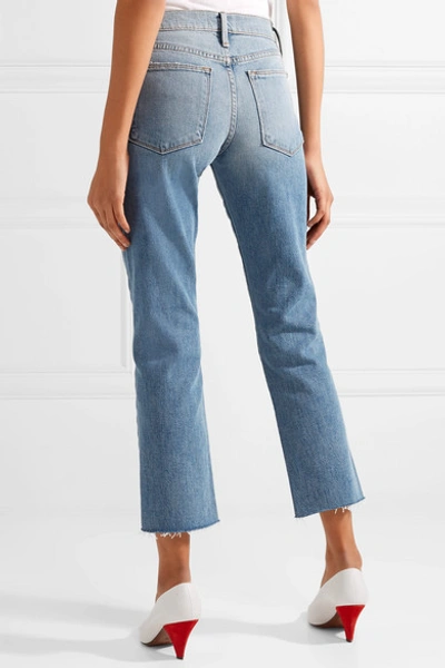 Shop Frame Le High Distressed Cropped Straight-leg Jeans In Mid Denim