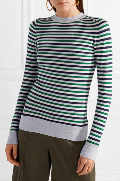 Shop Joostricot Metallic Striped Stretch-knit Sweater In Green