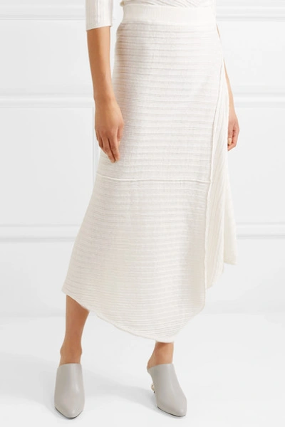 Shop Jw Anderson Infinity Asymmetric Ribbed Linen Midi Skirt In Ivory