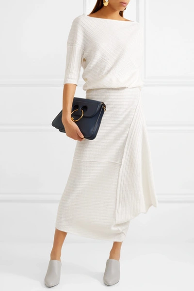 Shop Jw Anderson Infinity Asymmetric Ribbed Linen Midi Skirt In Ivory