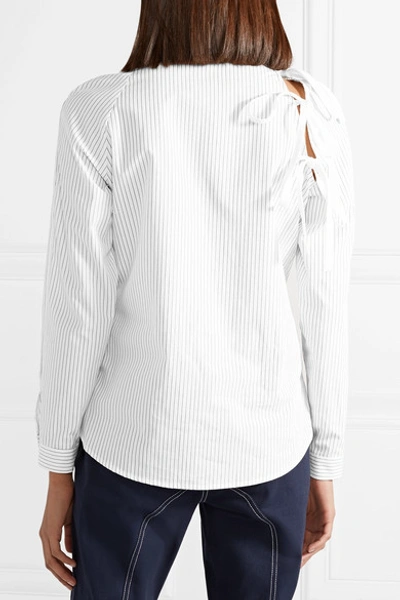 Shop Sandy Liang Lena Tie-detailed Pinstriped Cotton-poplin Shirt In White