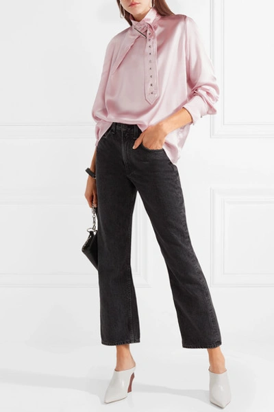 Shop Marques' Almeida Buckle-embellished Silk-satin Blouse In Baby Pink
