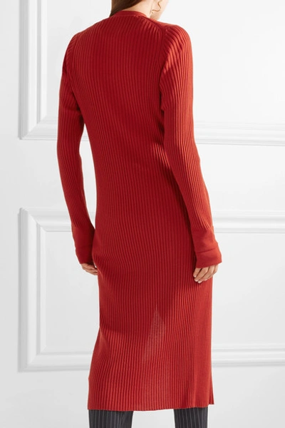 Shop Maison Margiela Ribbed Wool Cardigan In Red