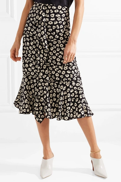 Shop Proenza Schouler Ruffled Floral-print Silk Crepe De Chine Midi Skirt
