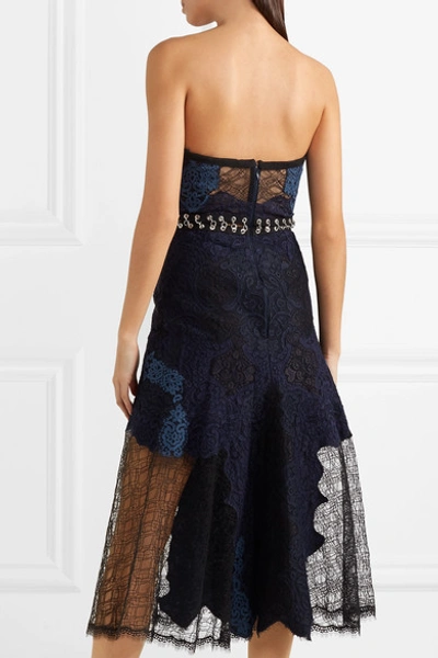 Shop Jonathan Simkhai Corded And Leavers Lace Midi Dress In Midnight Blue