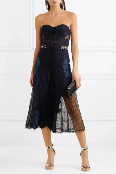 Shop Jonathan Simkhai Corded And Leavers Lace Midi Dress In Midnight Blue