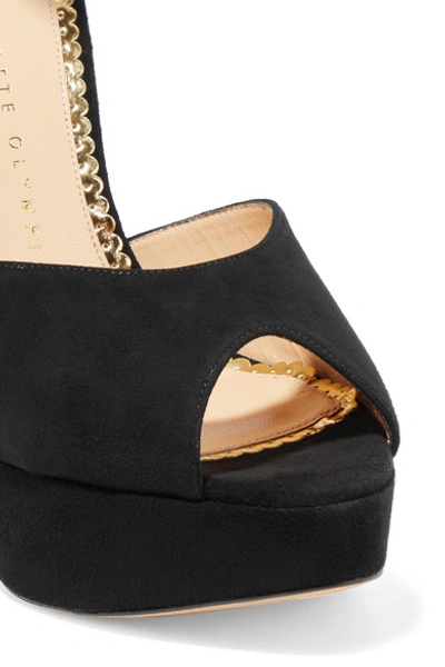 Shop Charlotte Olympia Eugenie Embellished Suede Platform Sandals In Black