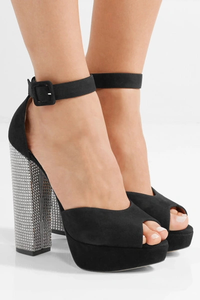 Shop Charlotte Olympia Eugenie Embellished Suede Platform Sandals In Black