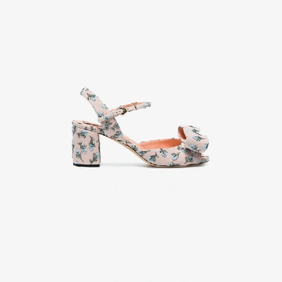 Shop Rochas Pink Floral Bow 70 Suede Sandals In Pink&purple