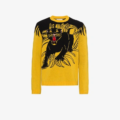 Shop Gucci Gg Panther Sweater In Yellow/orange