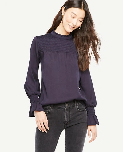 Shop Ann Taylor Smocked Blouse In Night Sky