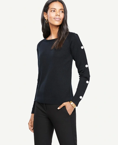 Shop Ann Taylor Petite Button Sleeve Sweater In Black