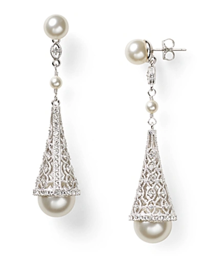 Shop Nadri Pave Cone Drop Earrings In Rhodium/pearl