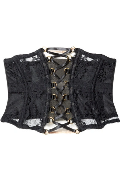 Shop Agent Provocateur Essie Satin-trimmed Leavers Lace And Stretch-tulle Corset In Black