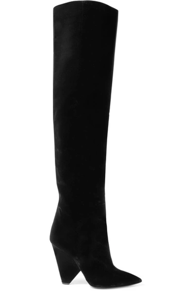 Shop Saint Laurent Niki Velvet Over-the-knee Boots In Black