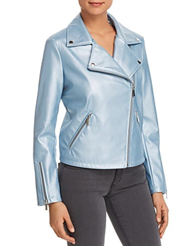 Shop Bagatelle Metallic Faux-leather Moto Jacket In Pearl Blue