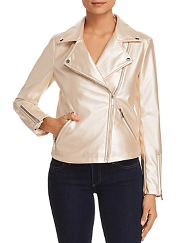 Shop Bagatelle Metallic Faux-leather Moto Jacket In Champagne