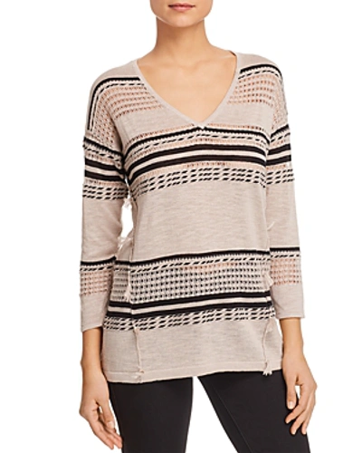 Shop Avec Mixed Stripe Sweater In Linen/black