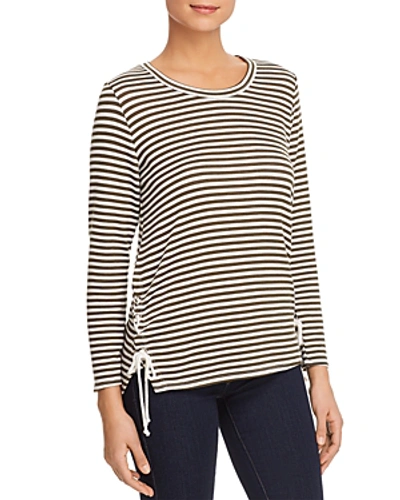 Shop Status By Chenault Striped Lace-up Top In Olive