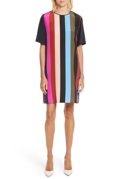Shop Diane Von Furstenberg Stripe Silk Shift Dress In Carson Black Multi/ Alex Navy