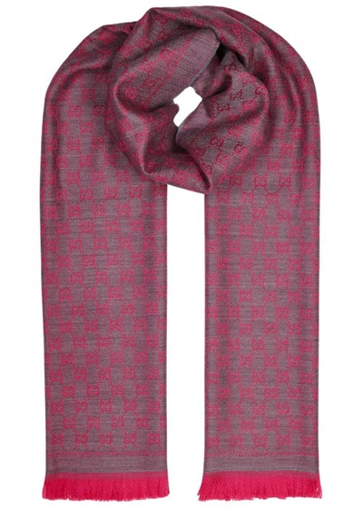 Shop Gucci Gg Mauve Wool Jacquard Scarf In Pink