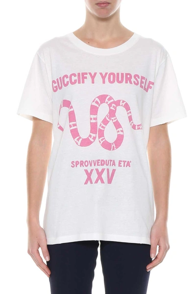 Shop Gucci Fy Yourself T-shirt In Bianco-rosa