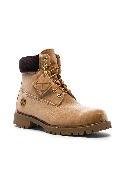 Shop Off-white X Timberland Velvet Hiking Boots In Camel