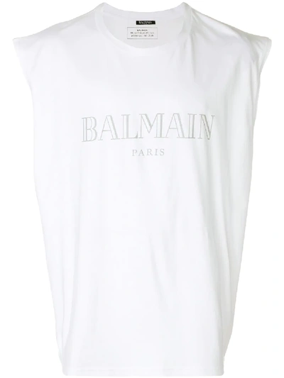 Shop Balmain Sleeveless Logo T-shirt