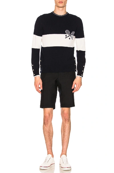 Shop Thom Browne Low Rise Skinny Shorts In Blue