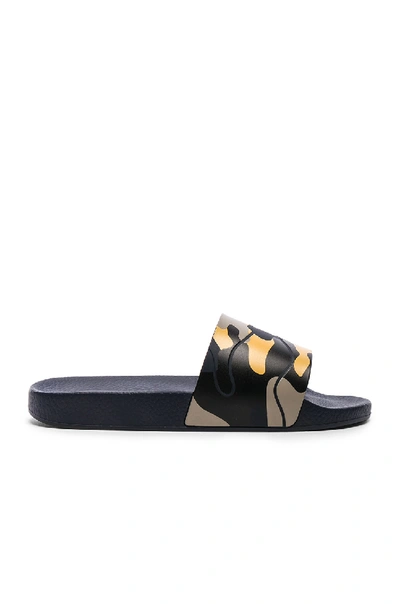 Shop Valentino Camouflage Slide Sandals In Blue,abstract