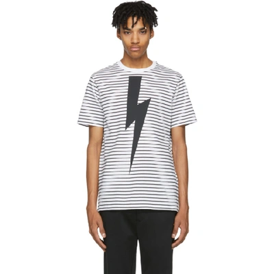 Shop Neil Barrett White And Black Striped Lightning Bolt T-shirt In 526