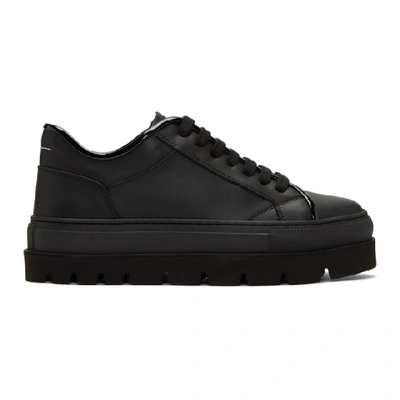 Shop Mm6 Maison Margiela Black Leather Flatform Sneakers In 900 Black