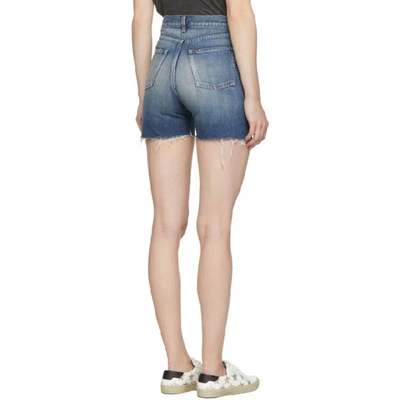 Shop Saint Laurent Blue Denim Embroidered Slim-fit Shorts In 4840 Dirty