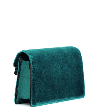 Shop Gucci Dionysus Velvet And Leather Clutch In Blue