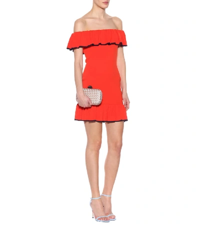 Shop Rebecca Vallance Off-the-shoulder Knitted Dress In Red