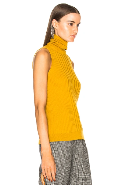 Shop Maison Margiela Turtleneck Sleeveless Knit Top In Yellow