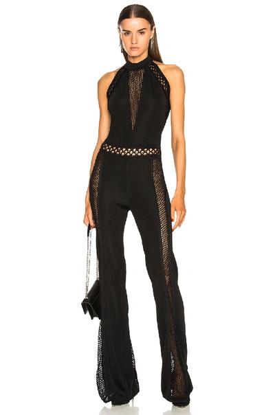 Shop Balmain Lattice Trim Halter Jumpsuit In Black