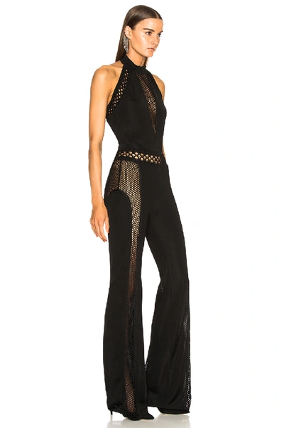 Shop Balmain Lattice Trim Halter Jumpsuit In Black