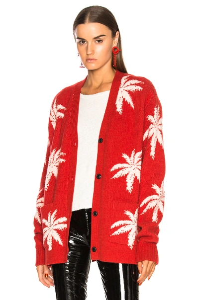 Shop Amiri Palm Cardigan Sweater In Red,floral