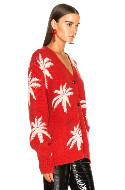 Shop Amiri Palm Cardigan Sweater In Red,floral