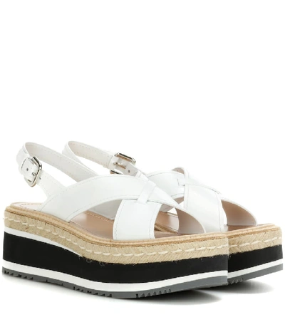 Shop Prada Leather Platform Sandals In White