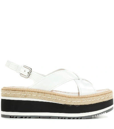 Shop Prada Leather Platform Sandals In White