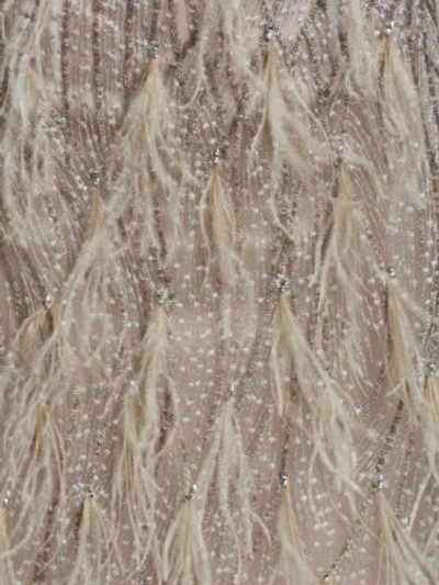 Shop David Meister Feather-accented Halter Dress In Champagne