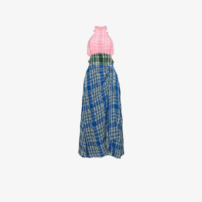 Shop Rosie Assoulin Plaid Halter Neck Dress In Multicolour