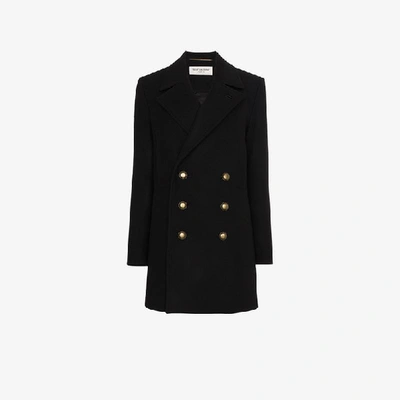 Shop Saint Laurent Double Breasted Oversized Coat In Black