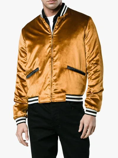 Shop Saint Laurent Velvet Ribbed Bomber Jacket In Metallic